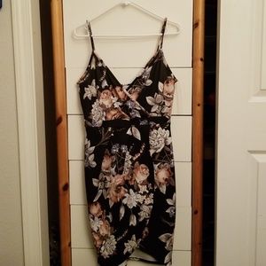 Black flora slit dress